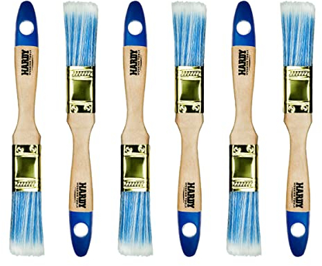 HARDY WORKING TOOLS – Lot de 6 Pinceaux Plats 25 mm Série 42, Pinceau pour Lasure sur Bois et Vernis Métal - Poils Synthétiques Clairs de Haute Qualité