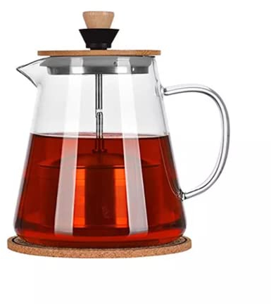 Teekanne aus Glas mit Sieb - 1300 ml Fassungsvermögen - Wasser Krug mit 1,3 Liter - Teekanne mit Siebeinsatz - Deckel und Edelstahl Sieb abnehmbar