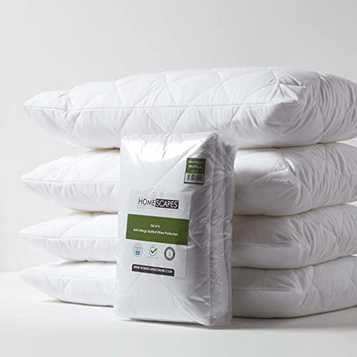 HOMESCAPES Set of 4 Anti-Allergy Pillow Protectors 48 x 74 cm Hypoallergenic Oeko-Tex Certified Pillow Covers with Anti-Bacterial Fibres and Envelope Closure