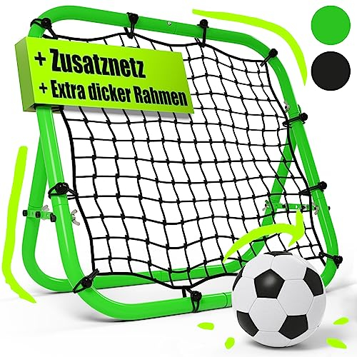 BENTSON Rebounder für Fußball Kinder und Profis I Inkl. Ersatznetz I Robuster Rahmen I Auch für Handball, Volleyball und Basketball I Rückprallwand Prellwand Fussball I Neongrün I 100x100 cm