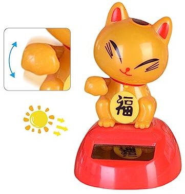ISAKEN Winkekatze Solar Auto Solar Wackelfiguren Katze Solarbetriebene Wackelfiguren Wackelkopffiguren Solar Auto Armaturenbrett Dekorationen Solar Tanzen Spielzeug für Zuhause, Auto, Büro