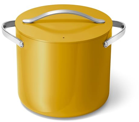 Caraway Stock Pot - 12 Qt Ceramic Coated With Lid - Free From Forever Chemicals - Large for Bigger Batches - Marigold