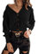 Saodimallsu Cardigan Damen Langarm Strickjacke V-Ausschnitt Kurz Strick Knopfleiste Open Front Sweater Herbst Winter Casual Elegant Strickcardigan mit Knopf Schwarz M