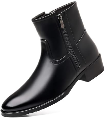 DADAWEN Men's Chelsea Boots Leather Casual Chukka Ankle Boots Side Zipper Pull On Dress Boots for Men Black US Size 11