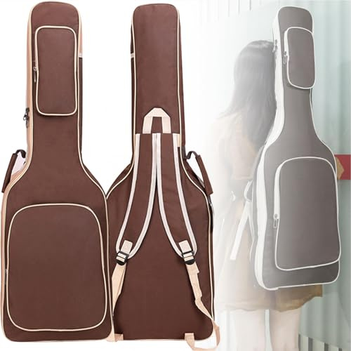 REMAGIC Electric Guitar Bag 40 Inch, Guitar Case with Double Shoulder Adjustable Straps, Guitar Gig Bag Large Capacity Pocket, Waterproof Soft Guitar Backpack Ideal Gift, Brown