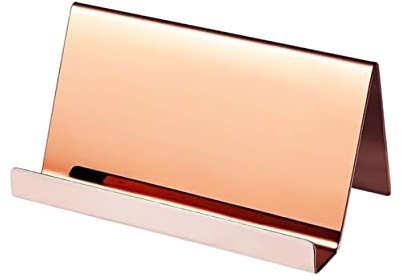 OFFSCH Support de Cartes de Visite en Acier Inoxydable Or Rose, Présentoir de Bureau Multifonction, Finition Polie, Rangement Pratique pour Chef D'entreprise et Accessoires Bureau
