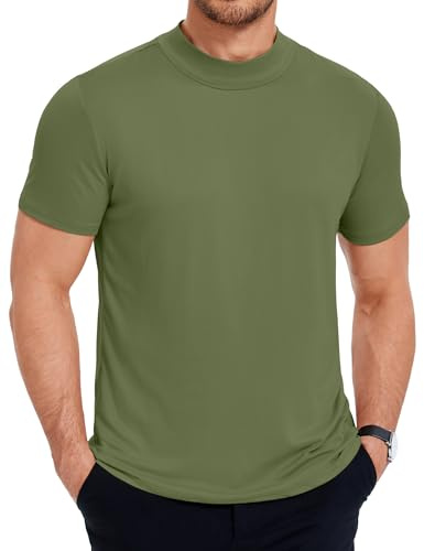 COOFANDY Kortärmad T-shirt för herr med rund hals, arbetströja, sommarsportkläder andningsbara t-shirts, enfärgad linne, Armégrön, M