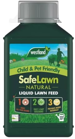 Westland Safelawn Liquid 1L Natural Lawn Feed Safe for Children & Pets, Promotes Healthy, Green Lawns, Help Prevents Weeds Naturally Easy to Apply for a Beautiful Lawn
