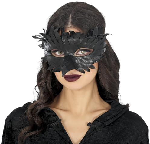 FIESTAS GUIRCA | Antifaz de Plumas con Pico (Talla Única) - Máscara Elegante para Carnaval de Venecia y Halloween - Accesorio de Disfraz para Fiestas y Celebraciones - Unisex - Negro