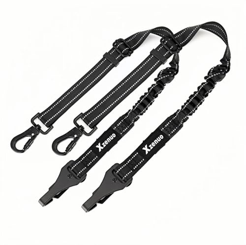 Xzenuo Anschnallgurt Hund Auto, Hunde Sicherheitsgurt für Auto Rückbank, Einstellbarer Hundeanschnaller Sicherheitsgeschirr mit Elastischer Ruckdämpfung & Metal Karabiner (Schwarz, 60cm-2Stk.)