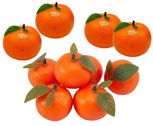 Hayaww 10 Piezas Naranjas de Fruta Mandarina Artificiales realistas Naranjas Artificiales pequeñas plástico Falsas Naranjas Artificiales Decorativas realistas Frutas con Hoja para hogar Cocina (B)