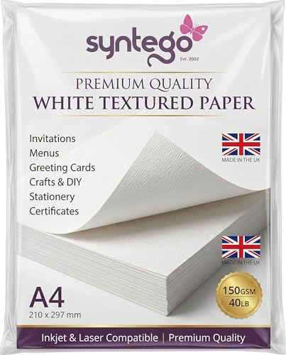 Syntego Carta bianca martellata, formato A4, 150 g/m², confezione da 10 fogli per artigianato, scrapbooking, menù di ristorazione, certificati