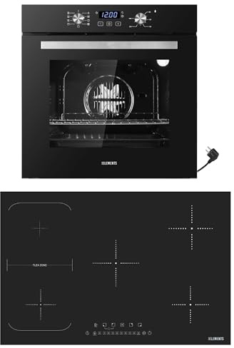 KB ELEMENTS Juego de cocina autosuficiente, horno empotrable de 60 cm, placa de inducción de 59 cm, función de mantenimiento del calor, parrilla de aire caliente (placa de inducción de 77 cm, color