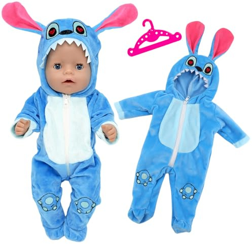 Ropa para muñecas de 14 a 18 pulgadas adorables conjuntos para bebé con 1 mono azul cachorro dibujos animados 1 percha muñecas recién nacidas 35-43cm cumpleaños para niños y niñas 30-45cm Doll Clothes