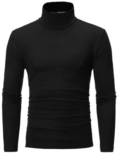 Polotröja för män långärmad pullover termiska underkläder för formella möten vardagliga fester sammankomster kläder tröjor, Svart, S