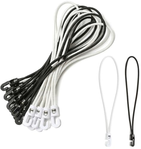 GWEOR 20 Pezzi Corde Elastiche con Sfera, Elastici per Teloni Professionali e Tiranti per Gazebo, Set Tenditori Multiuso 10 Neri e 10 Bianchi per Campeggio, Fissaggio Teli, Coperture e Striscioni