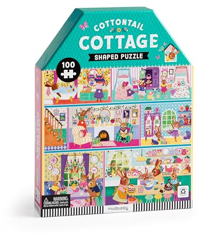 Mudpuppy Cottontail Cottage – 100 Piece Unique House Shaped Scene Puzzle with Colorful and Fun Illustrations of A Bunny Themed House for Children Ages 5-8