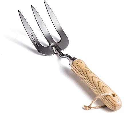 Stainless Steel Digging Fork,Hand Fork with Wood Handle,Cultivator Gardening Tools,Polishing Durable,Easy to Clean