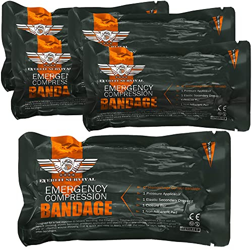 EVERLIT Israeli 6 Inch Emergency Bandage Compression Trauma Pressure Wound Dressing Sterile Vacuum-Sealed Packaging for Bleeding Control, Medical Trauma Kit, Gun Shot, First Aid IFAK