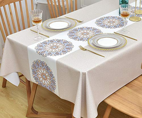 Yofori plastbordsduk, avtorkbar, 137 x 300 cm, rektangulär, blommor-1 | Torkbar bordsduk PVC vattentät bordsskydd för kök middag utomhus