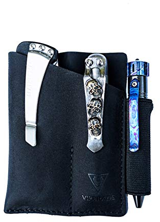 VIPERADE PJ12 EDC Lederscheide Multitoolscheide Werkzeugholster Messergürtelscheide Taschenlampenscheide für Leatherman Multitools Messerscheide handgefertigte Organizerscheide mit 3 Taschen – Schwarz
