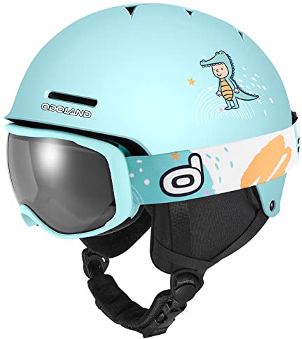 Odoland Kit Casco de Esquí con Gafas para Niños y Niñas, Casco de Snowboard Ajustable Equipo Protección para Deportes Nieve para Infantil, Juvenil, Edad 6-14 Años,CS