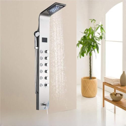 Pannello doccia a pioggia LED a cascata 6 funzioni in acciaio inossidabile CON/Sistema di massaggio Bocca vasca CON/Doccetta Colonna doccia spazzolata 8007
