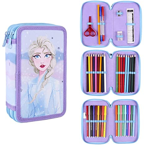 CERDÁ LIFE'S LITTLE MOMENTS - Federmäppchen 3 Fächer Mädchen mit Frozen Design | Befüllt mit allen nötigen Schulmaterialien für die Vor- und Grundschule - Offiziell lizenziert von Disney