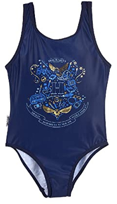 Harry Potter Bañador Niña, Bañador Una Pieza para Niña, Diseño Hogwarts Clásico, Bañador Natación Infantil y Adolescentes, Talla 6 Años - Azul