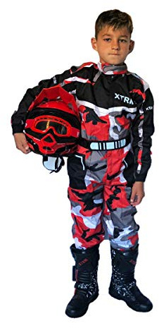 XTRM RACE JUNIOR KIDS KART SUIT Motocross Quad MX Off Road Trials Go-Karting ATV MTB BMX Enduro Child Children Sports Racing Dirt Bike Overall Jump One Piece Suit (Camo Red,SMALL - 4-5 YEARS)