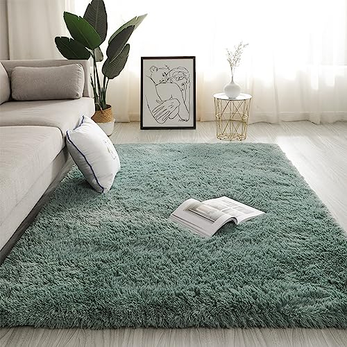 Swsen Teppich Wohnzimmer Super Weich - Shaggy Teppiche Flauschig Anti-Rutsch Unterseite - Moderner Carpet Waschbar Hochflor Langflor Teppiche 160 x 200CM, Türkis