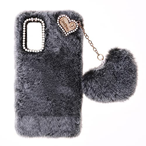 SNCLET Plush Case pour Huawei P40 Coque de Protection Fluffy Fur Housse TPU Shock-Absorption Etui Soft Warm Love Fluffy avec Bling Diamant Cover Fluffy Fur Skin Phone Case pour Huawei P40,Gris foncé