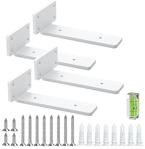 Regalwinkel 15 cm (0.5 cm) Dicke, 4 Pack Schwebende, Versteckte Regalhalterungen, Rustikale Industrie Regalhalterungen Mit Modernem Eisen Finish - Weiß