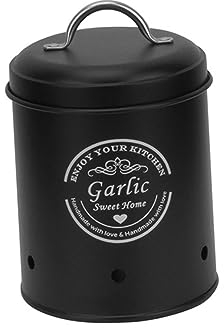 LOVIVER Potato Onion Garlic Storage Bin Kitchen Storage Canister with Airtight Lid, Food Storage Container Vegetables Storage Bin for Farmhouse Decor, Small Black