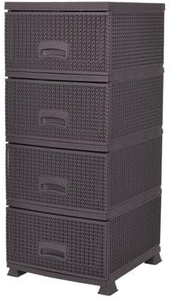 Plana Schubladenschrank, Schubladencontainer mit 4 Schubladen - 44x38x91H cm aus Kunststoff (Braun, Knit)