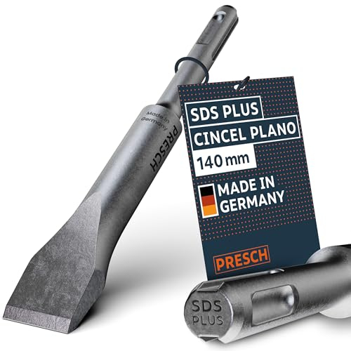 Presch SDS-plus Burin Plat - Tranchant robuste et durable de 20 mm de large - Pour tous les travaux de démolition (longueur 140 mm) - Burin en acier haute performance pour des coups puissants