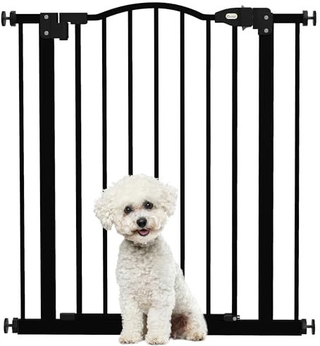 PawHut Pressure Fit Dog Stair Gate No Drilling Safety Gate Auto Close for Doorways, Hallways, 74-80cm Adjustable, 78cm Tall, Black