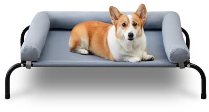 TJSOULER outdoor Dog Bed with Removable Bloster, Cooling Raised for Small, Breathable Washable Mesh, Elevated Dog Bed for Home and Garden, M, Grey