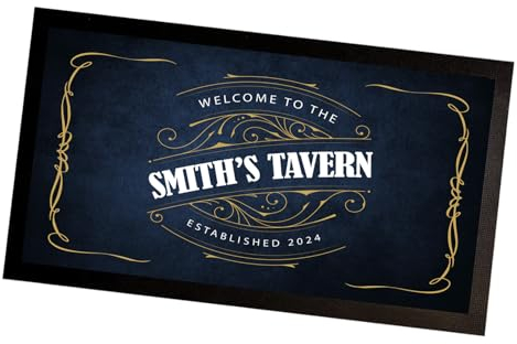 Personalised Mat - Blue Vintage, Any Name, Bar runner, beer mat, home bar gift accessories VT102