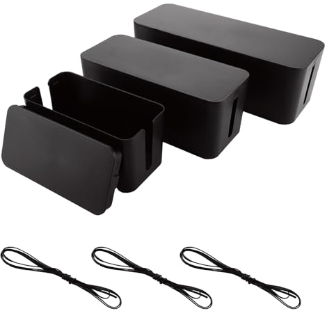 ZOFUN 3 Stück Kabelbox Kabelmanagement Box, 3-Size-Kabel-Hider-Box Kabel-Organizer-Box, Kabelkasten zum Verstauen von Steckdosenleisten Ladeadaptern Kabel Verstecken Schutz Sicherheit (schwarz)