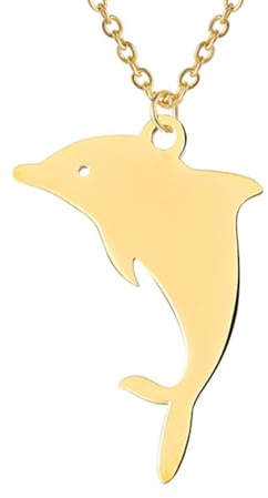 TEAMER Delfinhalsband justerbar delfinring rostfritt stål söt hoppande delfin hänge delfinälskare djur boho sommar hav smycken för kvinnor män, Rostfritt stål