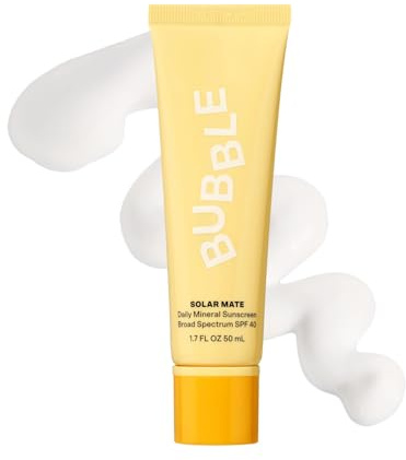 Bubble Skincare Solar Mate Mineral Face Sunscreen Broad Spectrum SPF 30 - Zinc Oxide Sunscreen with Blue Light Protection & Ginseng Extract - Sheer, Lightweight Coverage With No White Cast (50ml)