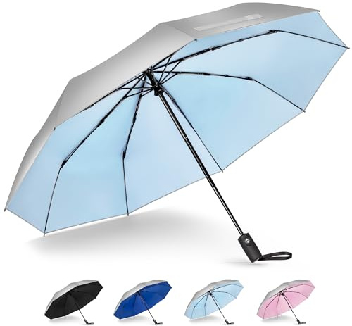 NINEMAX UV Umbrella for Sun Protection UPF 50+, 46 Inch Travel Compact Sun Umbrellas UV Blocking Small Auto Open Personal Portable for Walking (Light Blue)