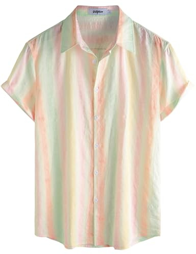 VATPAVE Mens Hawaiian Shirt Short Sleeve Button Down Shirts L BeigePink