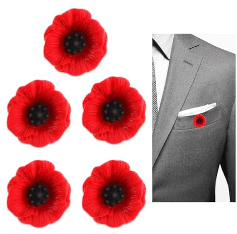Poppy Badges and Pins 2025-5Pcs Remembrance Day Poppy Brooch for Women Men, Lest We Forget Red Flower Brooches for Veterans Memorial Day