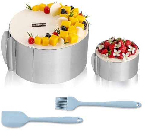 FANWINKJ Set di 2 anelli per torte regolabili, altezza regolabile 6 cm e 8,5 cm, in acciaio inox, diametro 16 – 30 cm, perfetto per torte, mousse e decorazioni per torte