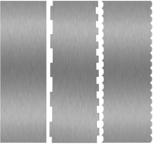 Stainless Steel Cake Scraper, 9 Inch Large Cake Smoother Scraper Contour Double Sided Patterned Edge Stripe Tool Pastry Cutter in 6 Patterns for Different Shapes of Comb Cake Edges (3 Series, 9 Inchs)