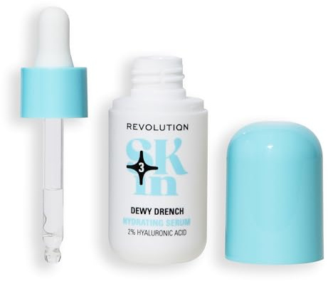 Revolution SKin, Dewy Drench Hydrating Serum, Leichtes Hydratisierungsserum mit Hyaluronsäure, Polstert die Haut auf, Vegan und Tierversuchsfrei, 30ml