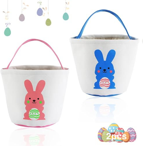 FePen Cestini Pasquali 2 Pezzi, Cestino Pasqua in Corda di Cotone, Cestino Pasquale per Bambini con Manico, Sacchetti per Caramelle Bambini, Cesto Pasquale Caccia Uova Regalo di Pasqua (A)