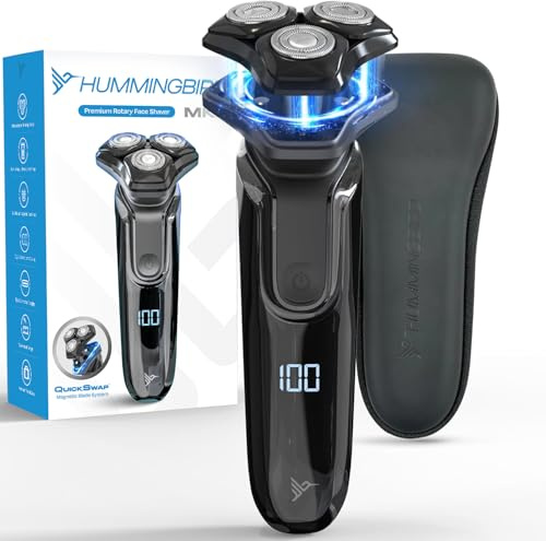 HUMMINGBIRD MK8 - Rasoio elettrico rotativo di alta qualità, ricaricabile a secco e umido con trimmer pop-up, rasoio elettrico da uomo, impermeabile, ricaricabile senza fili, USB-C ricaricabile,
